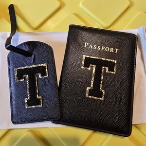 Black and Gold T Logo Passport Holder